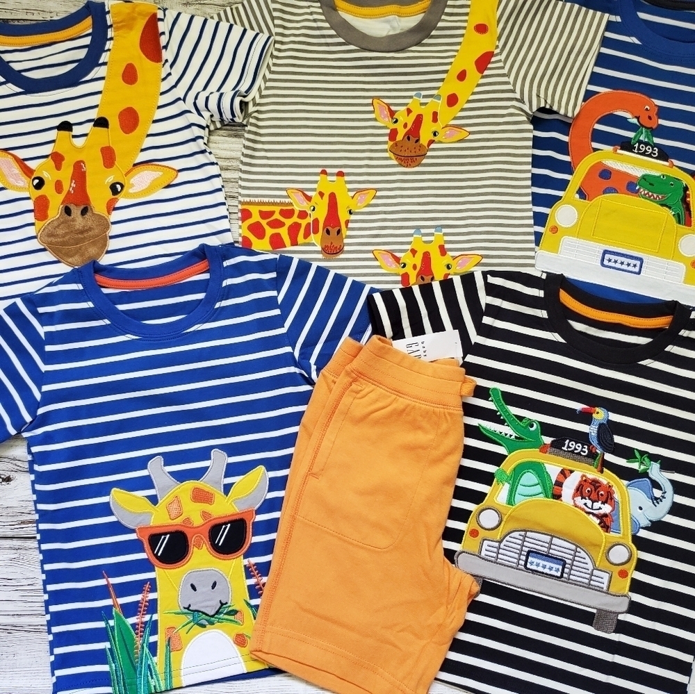 Boys Jungle Safari Summer Bundle Embroidered T-Shirts and Shorts Organic Cotton